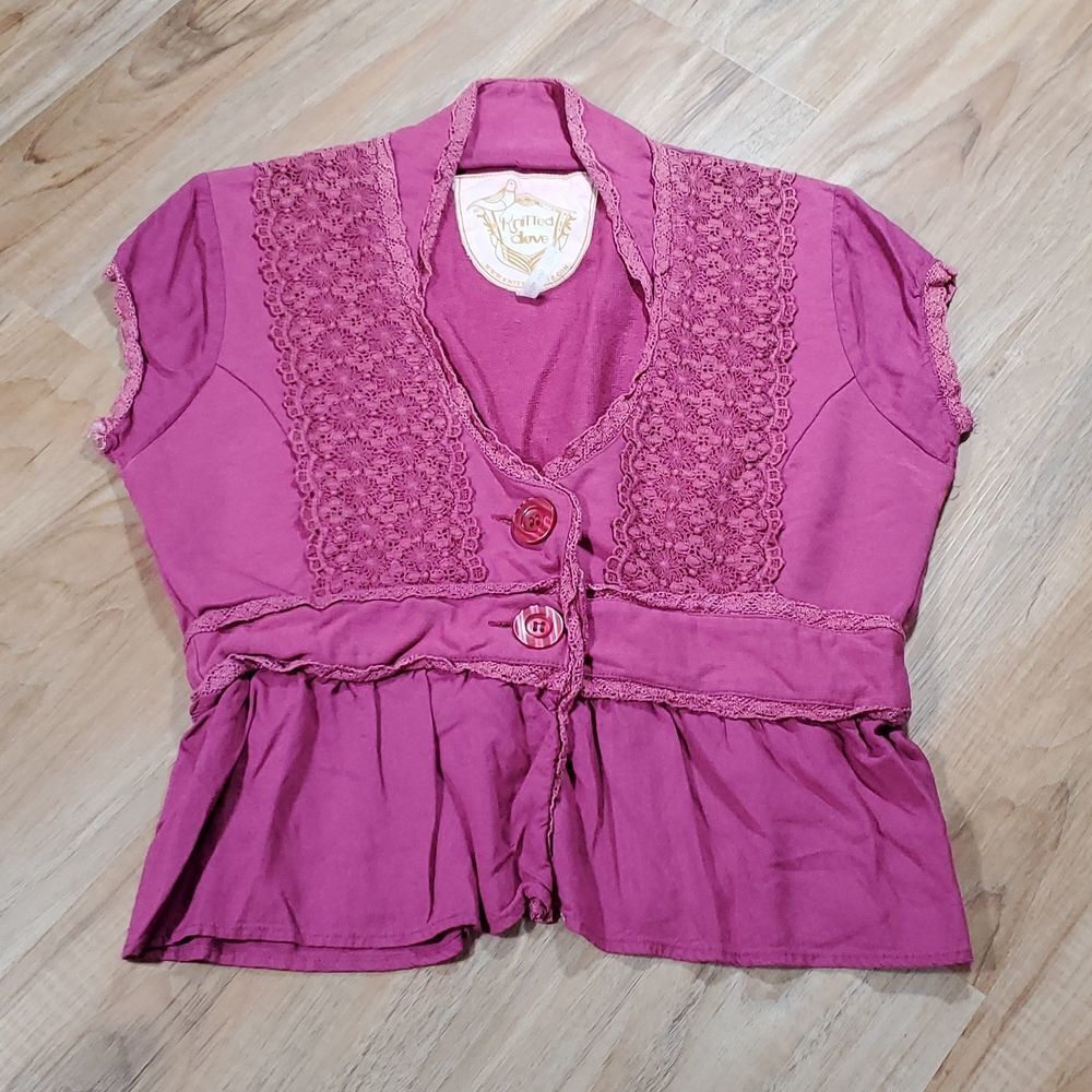🔺️Anthropologie Knitted Dove Buttoned Crop Cap Sleeve Jacket Small